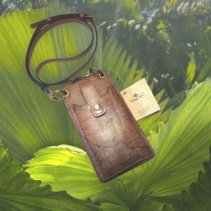 Patricia Nash Travel Print Leather Crossbody Phone Wallet RFID Brown NWT